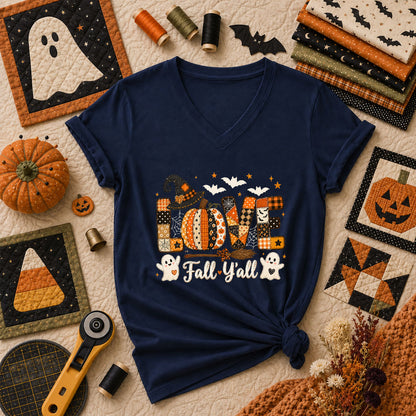 Love Fall Yall Pumpkin Halloween Women's V-Neck - Navy