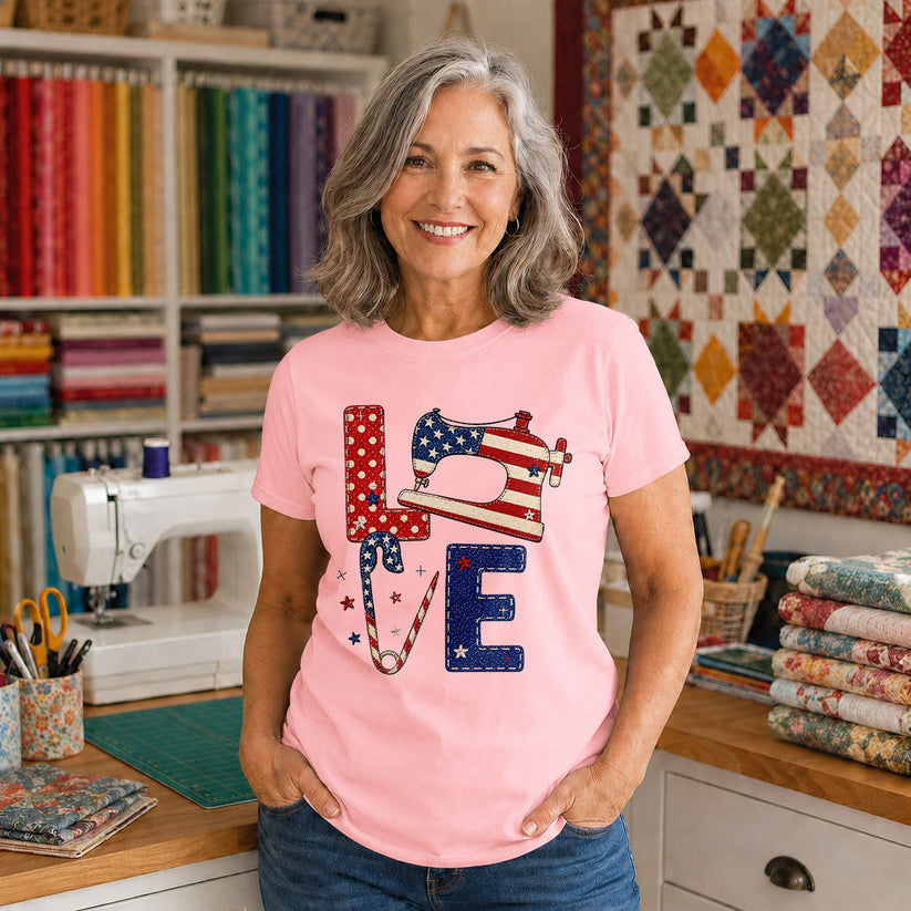 Love Quilting Sewing Machine Flag Patchwork - Black view 3
