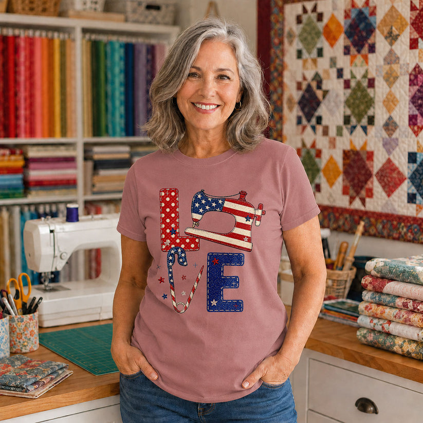 Love Quilting Sewing Machine Flag Patchwork - Black view 4