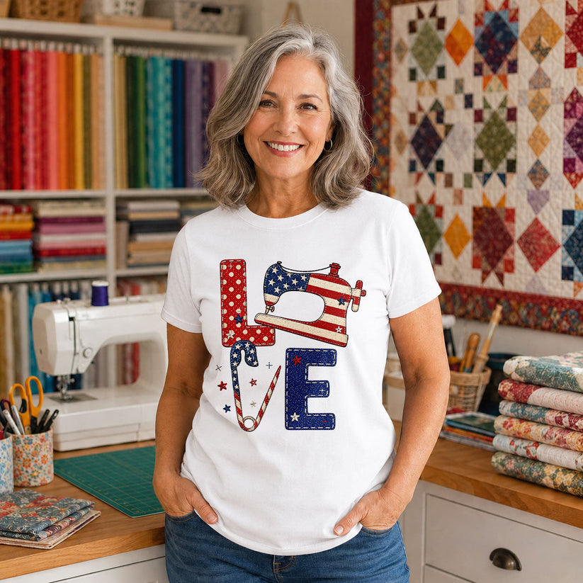 Love Quilting Sewing Machine Flag Patchwork - Black view 6