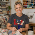 LOVE Quilting Sewing Machine Flag Patchwork Tee | Patriotic Quilter American Heritage T-Shirt