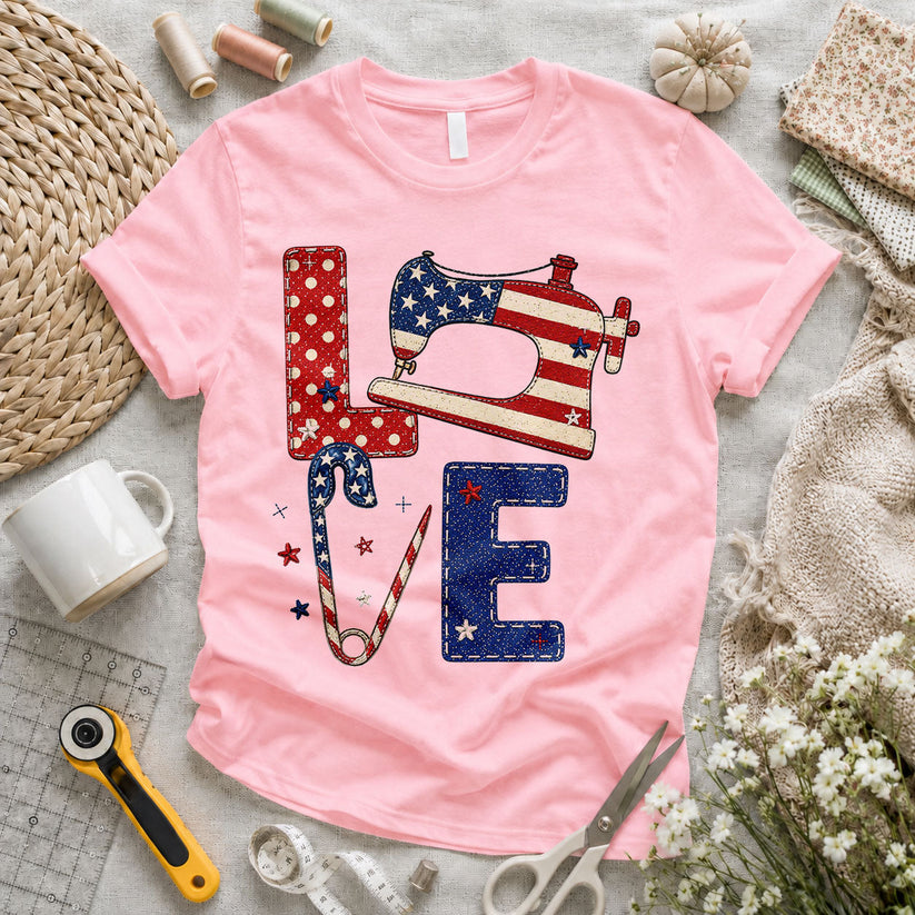 Love Quilting Sewing Machine Flag Patchwork - Pink flatlay