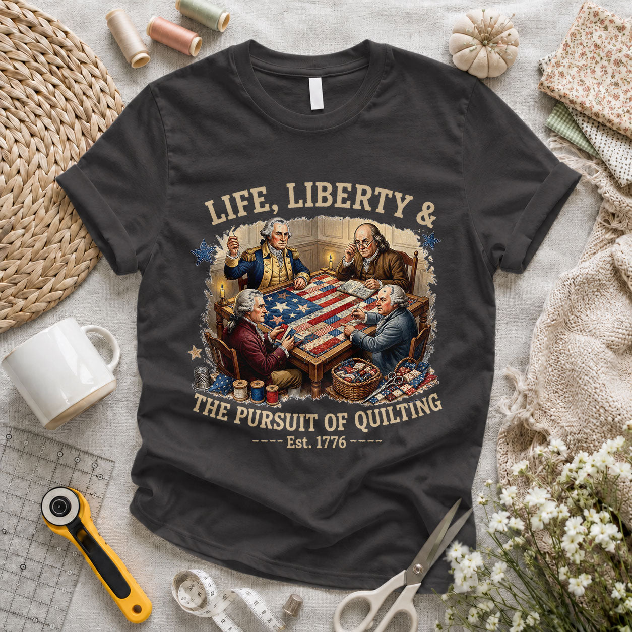 Love Sewing Machine American Flag Patriotic - Pink view 3