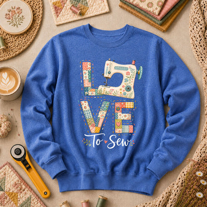 Love To Sew Machine Long Sleeve - Heather True Royal