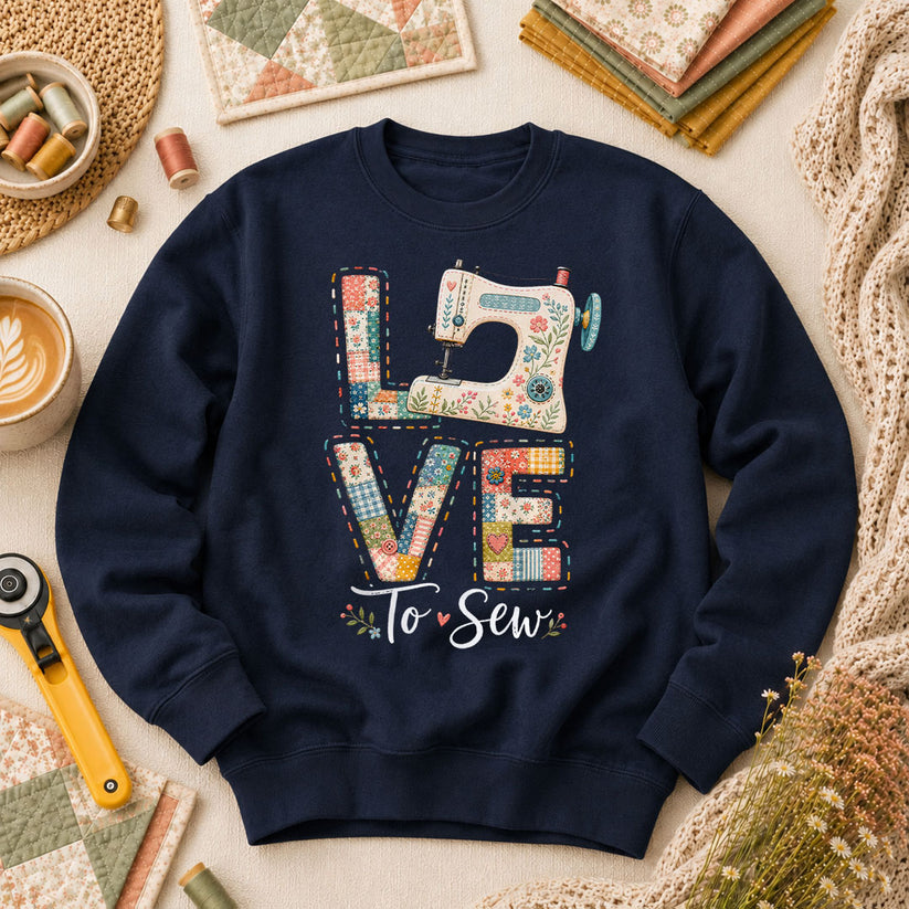 Love To Sew Machine Long Sleeve - Navy
