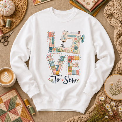 Love To Sew Machine Long Sleeve - White