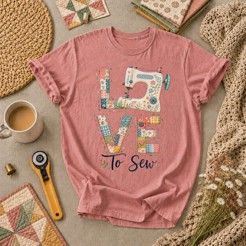 Love To Sew Machine T-Shirt - Heather Mauve