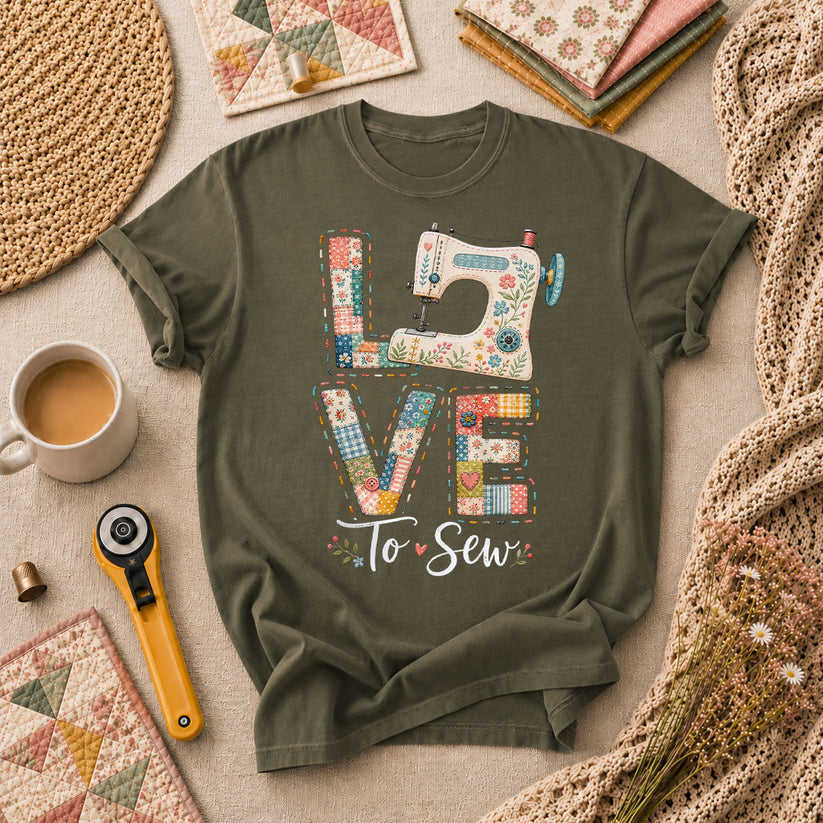Love To Sew Machine T-Shirt - Military Green