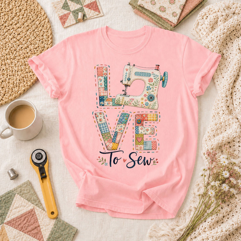Love To Sew Machine T-Shirt - Pink