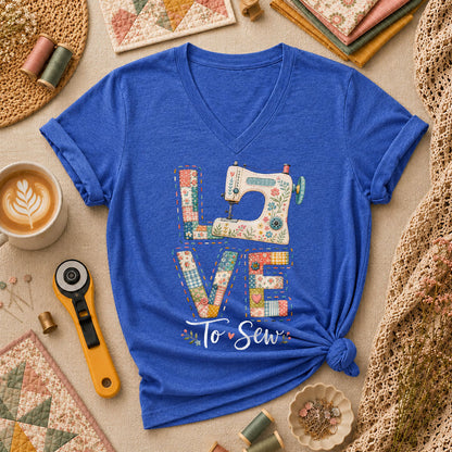 Love To Sew Machine Women's V-Neck - Heather True Royal