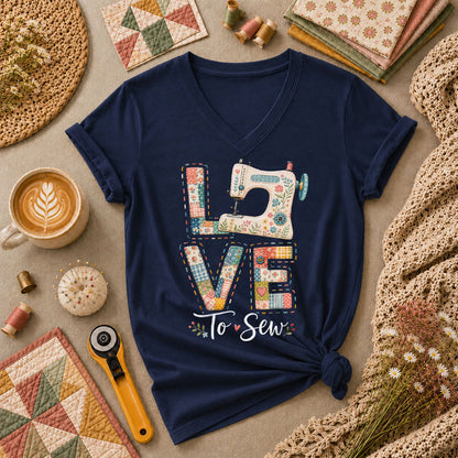 Love To Sew Machine Women's V-Neck - Navy