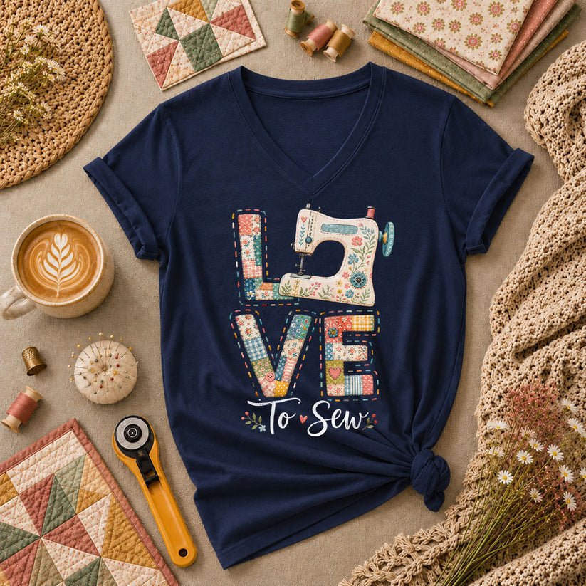 Love To Sew Machine Women's V-Neck - Navy