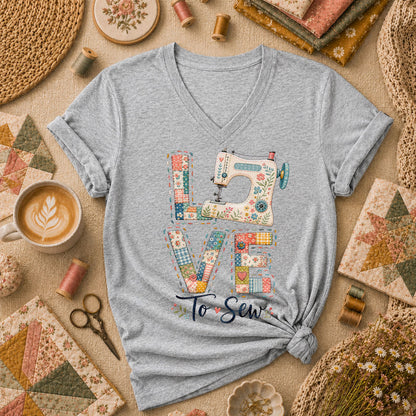 Love To Sew Machine Women's V-Neck - Sport Grey