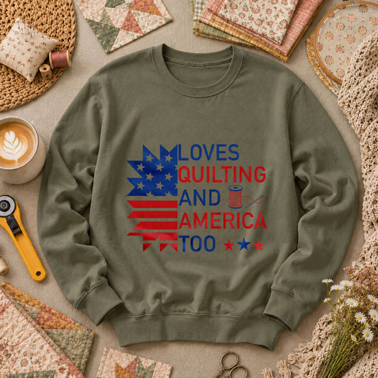 Loves Quilting And America Too Long Sleeve - Military Green