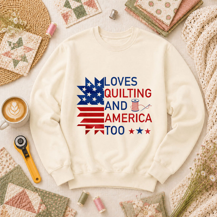 Loves Quilting And America Too Long Sleeve - Natural