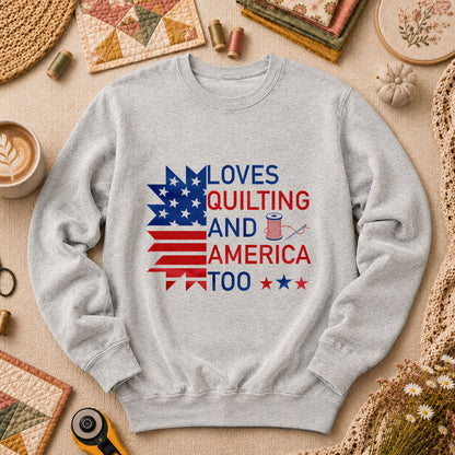 Loves Quilting And America Too Long Sleeve - Sport Grey