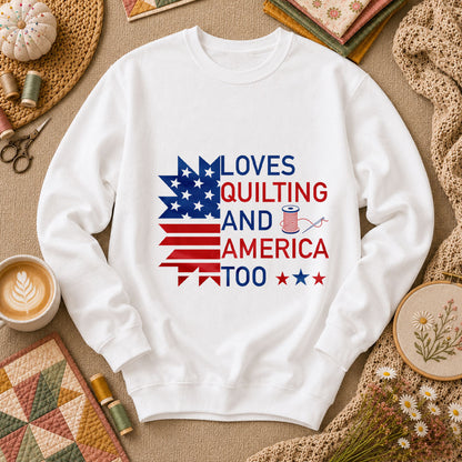 Loves Quilting And America Too Long Sleeve - White