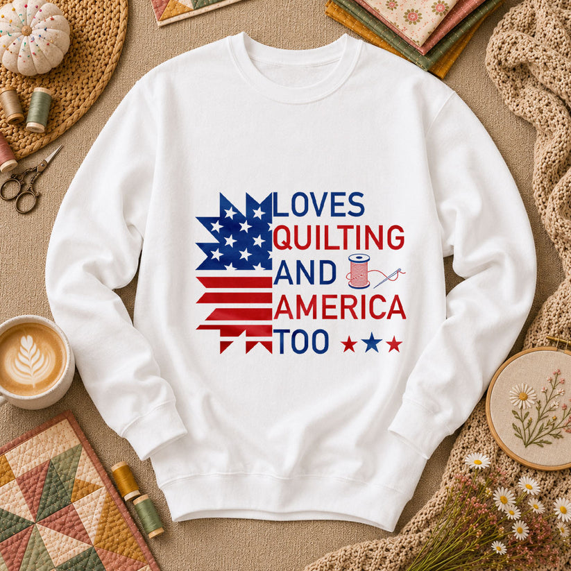 Loves Quilting And America Too Long Sleeve - White