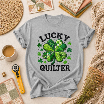 Lucky Quilter Shamrock St Patricks Day T-Shirt - Athletic Heather