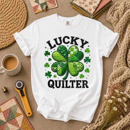 Lucky Quilter Shamrock St Patricks Day T-Shirt - White