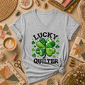 Lucky Quilter Shamrock St Patricks Day Women's V-Neck