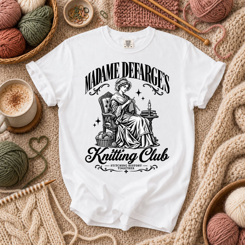 Madame Defarge's Knitting Club T-Shirt - White