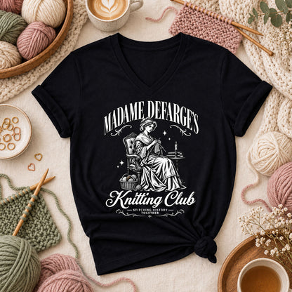 Madame Defarge's Knitting Club Women's V-Neck - Black