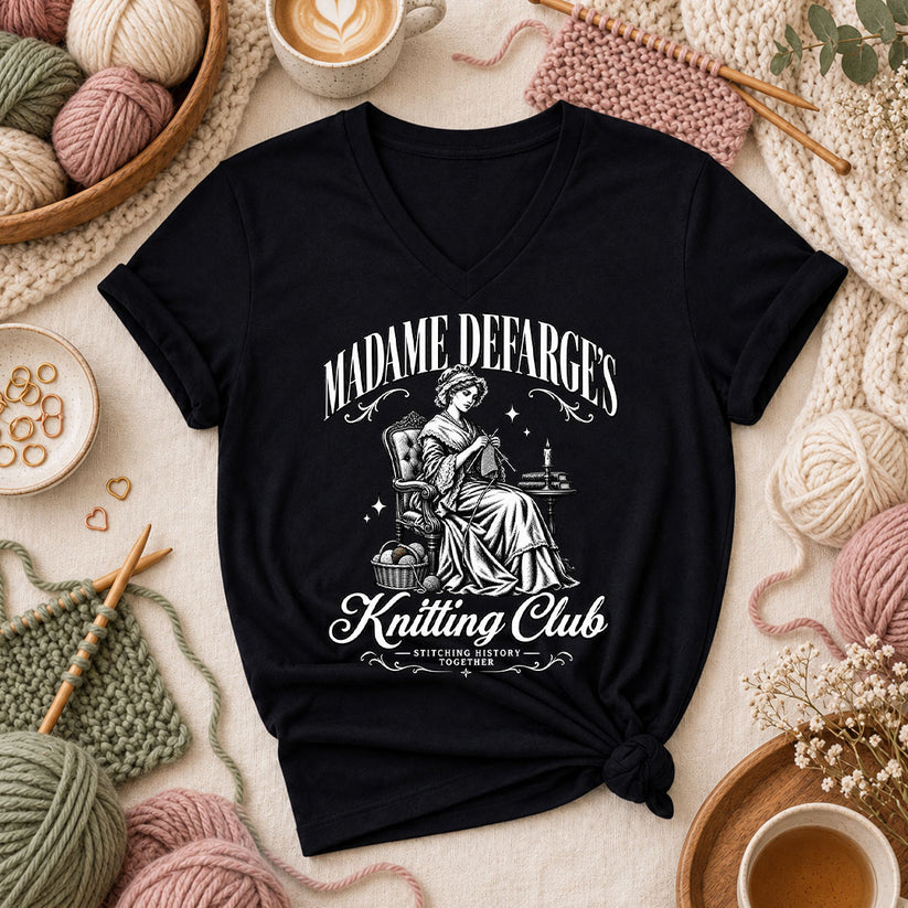 Madame Defarge's Knitting Club Women's V-Neck - Black
