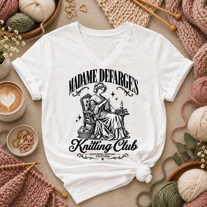 Madame Defarge's Knitting Club Women's V-Neck - White