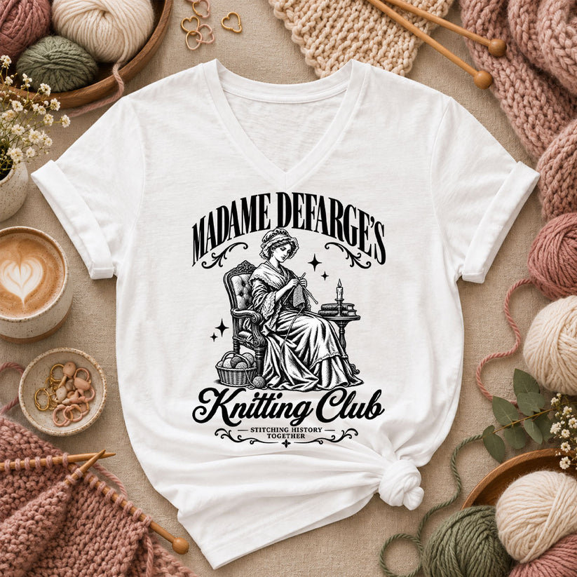 Madame Defarge's Knitting Club Women's V-Neck - White