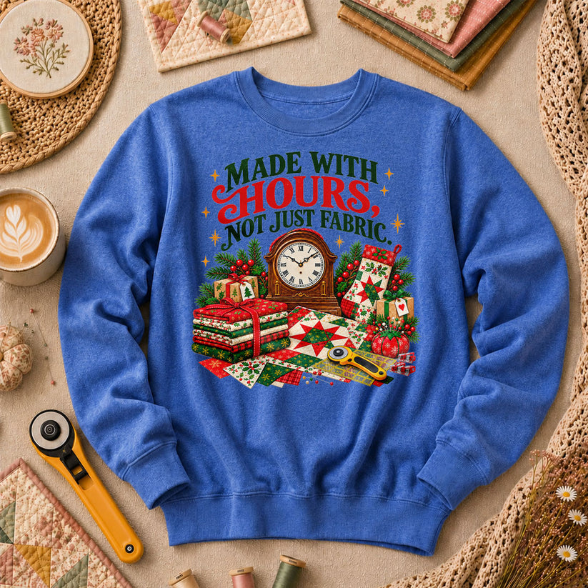 Made With Hours Not Just Fabric Christmas Quilting Long Sleeve - Heather True Royal