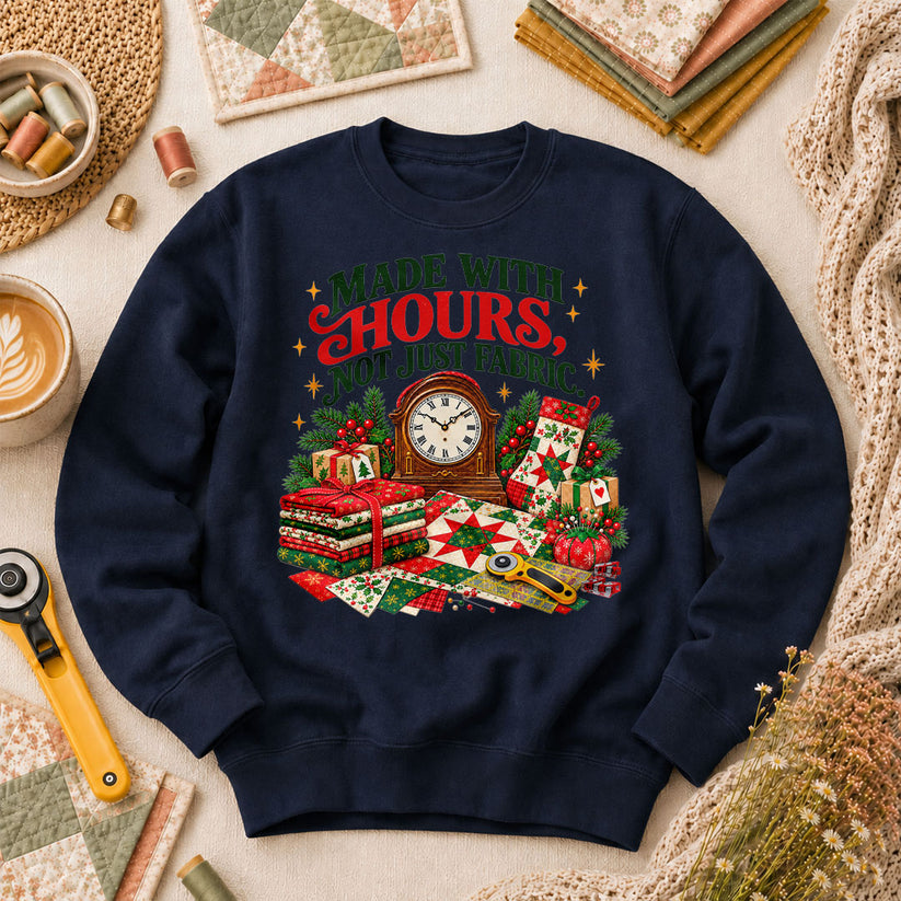 Made With Hours Not Just Fabric Christmas Quilting Long Sleeve - Navy