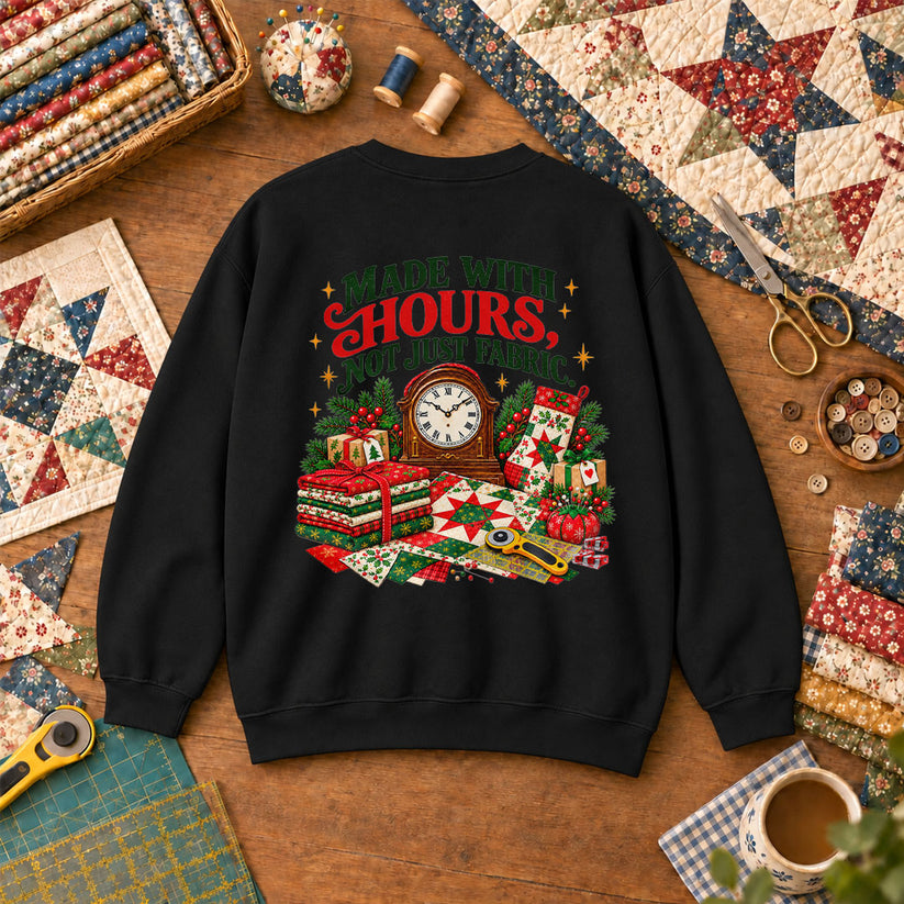 Made With Hours Not Just Fabric Christmas Quilting Sweatshirt - Black