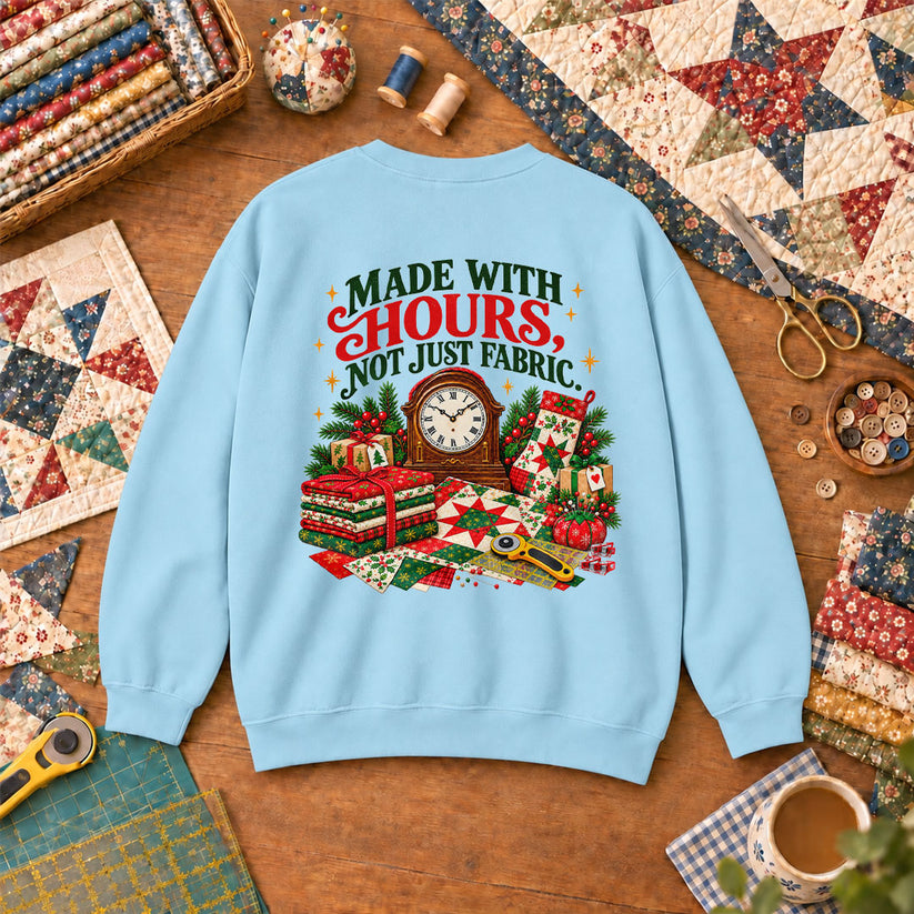 Made With Hours Not Just Fabric Christmas Quilting Sweatshirt - Light Blue