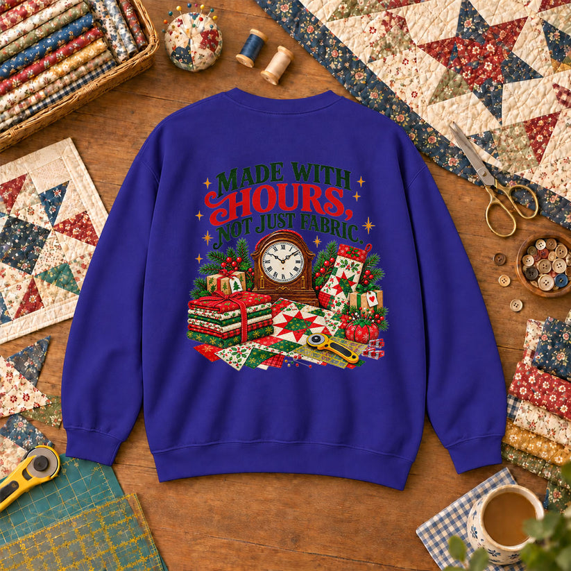 Made With Hours Not Just Fabric Christmas Quilting Sweatshirt - Royal