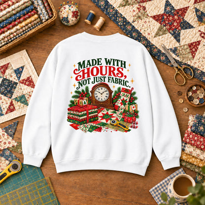 Made With Hours Not Just Fabric Christmas Quilting Sweatshirt - White
