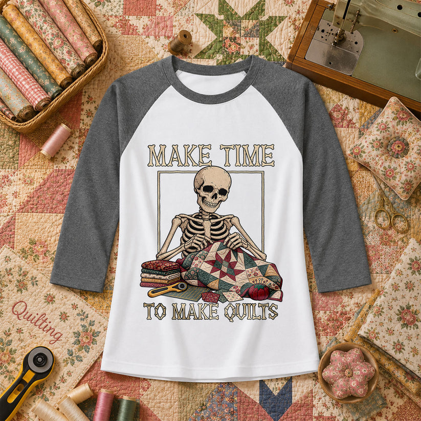 Make Time To Make Quilts Skeleton Raglan Sleeve - Deep Heather