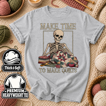Make Time To Make Quilts Skeleton T-Shirt - Athletic Heather