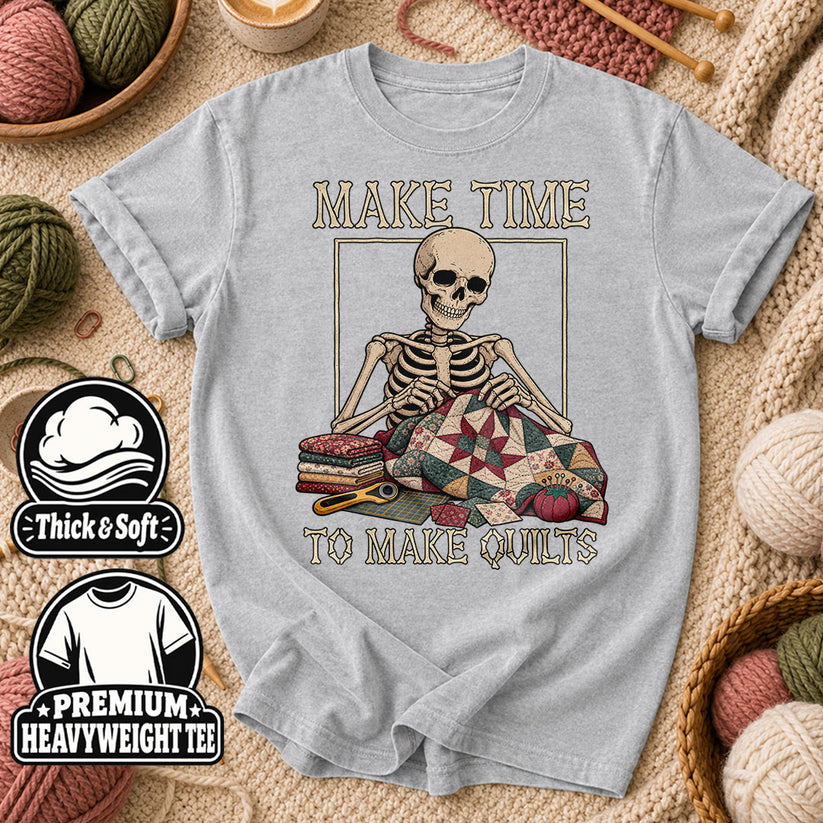 Make Time To Make Quilts Skeleton T-Shirt - Athletic Heather