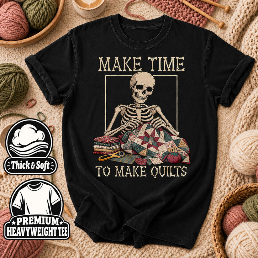 Make Time To Make Quilts Skeleton T-Shirt - Black