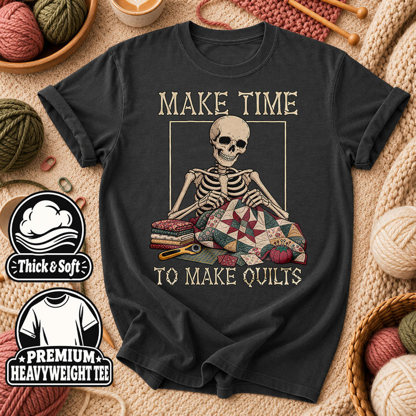 Make Time To Make Quilts Skeleton T-Shirt - Dark Heather Grey
