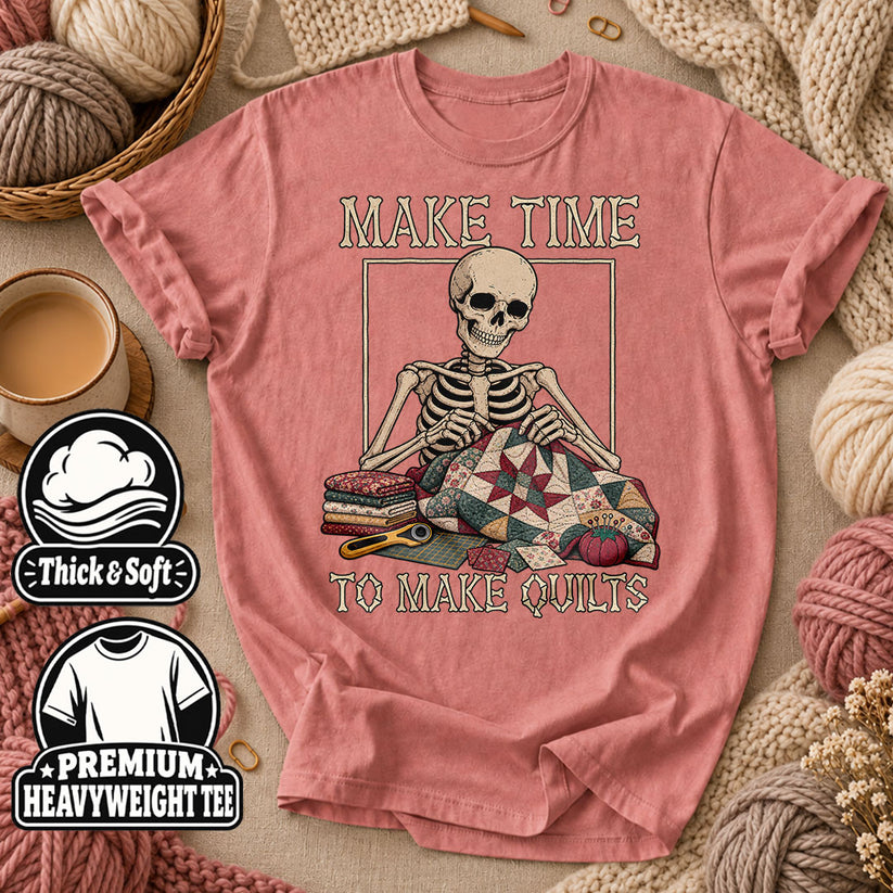 Make Time To Make Quilts Skeleton T-Shirt - Heather Mauve