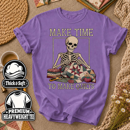 Make Time To Make Quilts Skeleton T-Shirt - Heather Team Purple