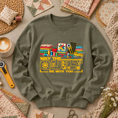 May The Quilt Be With You Long Sleeve - Military Green