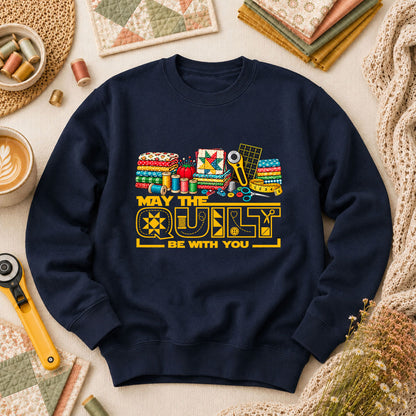 May The Quilt Be With You Long Sleeve - Navy