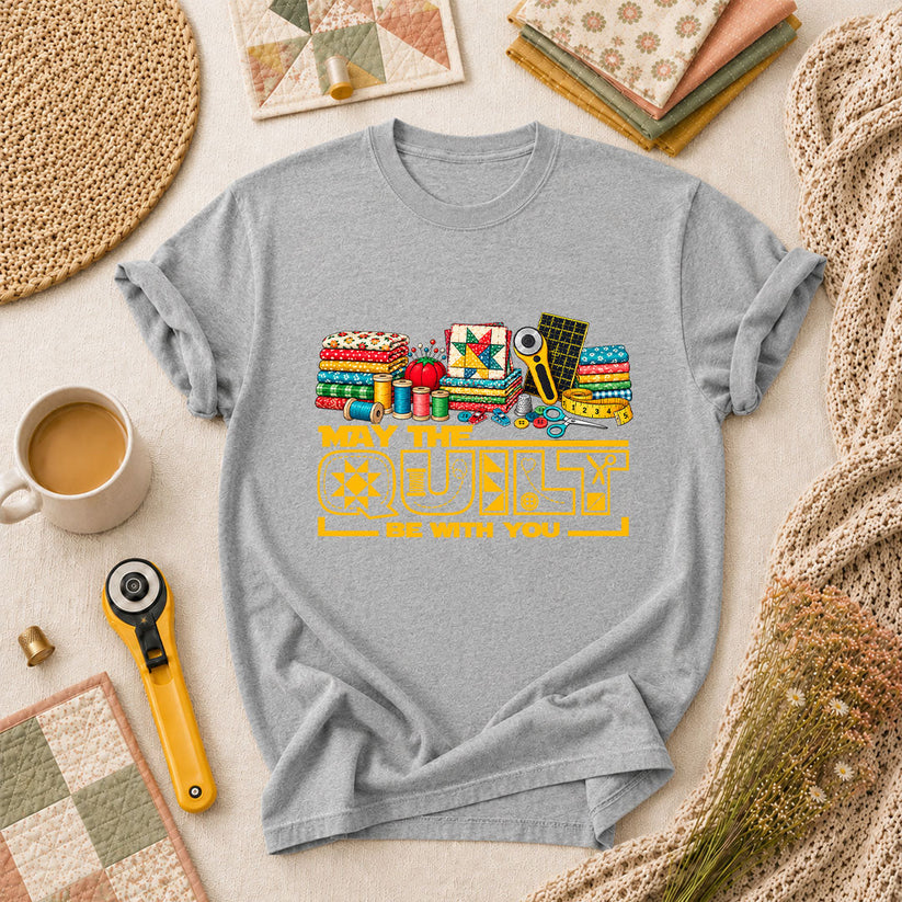 May The Quilt Be With You T-Shirt - Athletic Heather