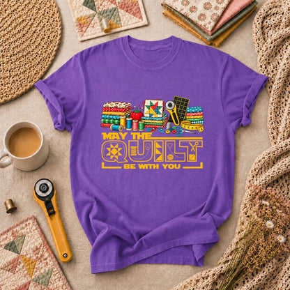 May The Quilt Be With You T-Shirt - Heather Team Purple