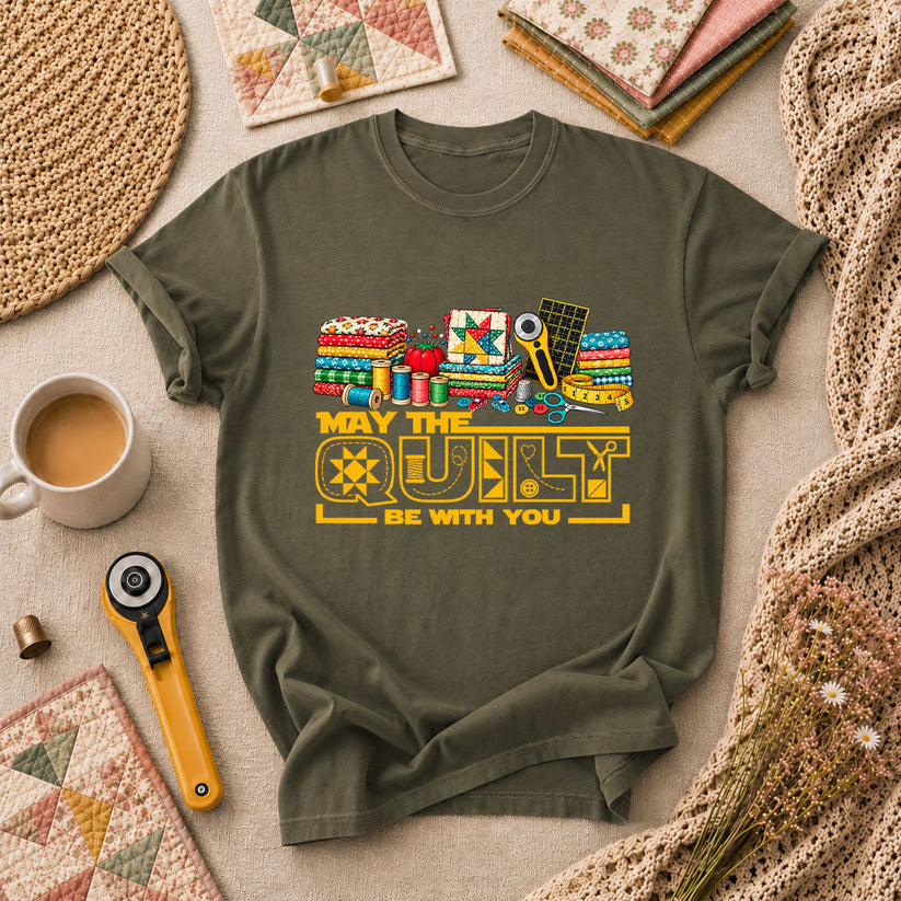 May The Quilt Be With You T-Shirt - Military Green