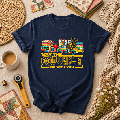 May The Quilt Be With You T-Shirt - Navy