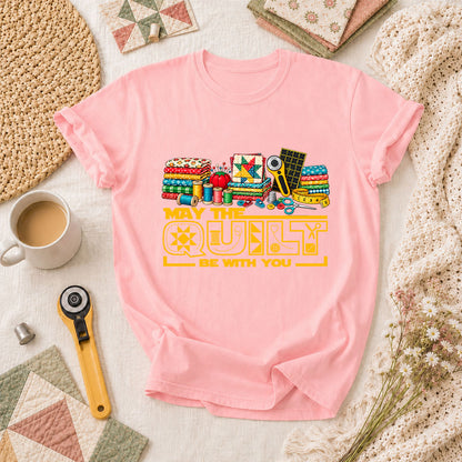 May The Quilt Be With You T-Shirt - Pink